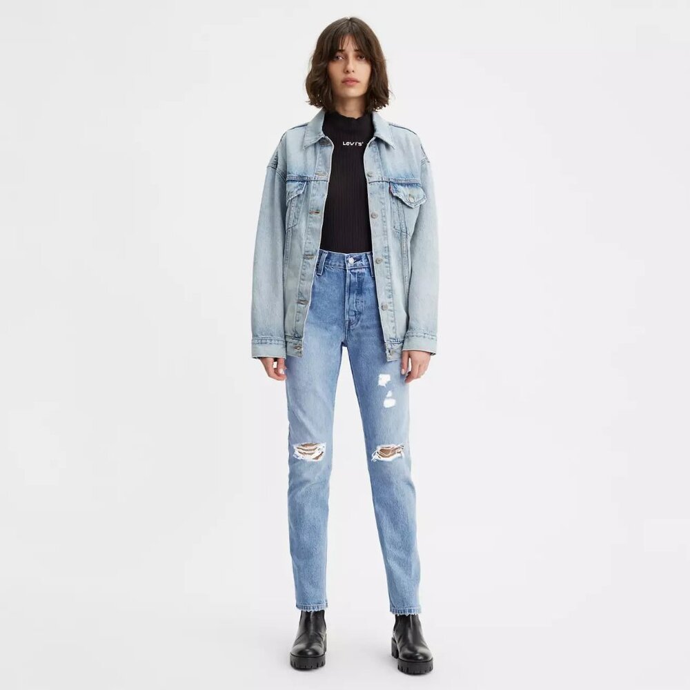 Levi's Women's 501 Original Fit Jeans Medium Wash Distressed Size W24 L30